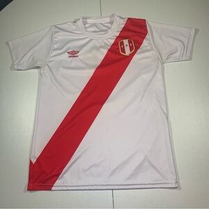 Peru National Team Soccer Jersey Shirt Mens Small White Red FPF Umbro Football